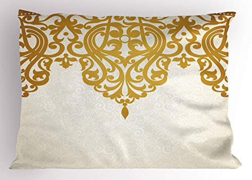 ABAKUHAUS viktorianisch Kissenbezug, Mittelalterliche Barockkunst, Dekorativer Standard King Size Gedruckter Kissenbezug, 65 x 50 cm, Golden und Creme