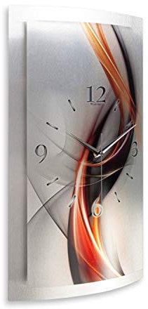 Kreative Feder 3D Designer-Wanduhr Abstrakt in modernem Metallic-Design; leise Funkuhr mit glänzendem Motiv wahlweise in Zwei Größen (Abstrakt, 80x40cm; leises Funkuhrwerk)