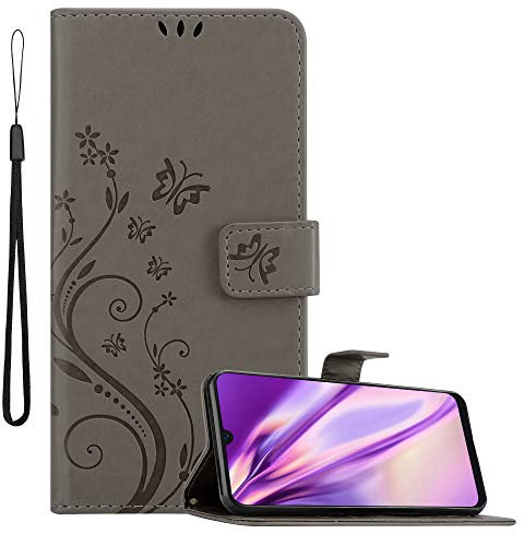 Cadorabo Hülle kompatibel mit Samsung Galaxy A50 4G / A50s / A30s Blumen Design aus Kunst Leder Flip Klappbare Magnetische [Kartenfächern] Cover Hülle für Galaxy A50 4G / A50s / A30s Tasche in Grau