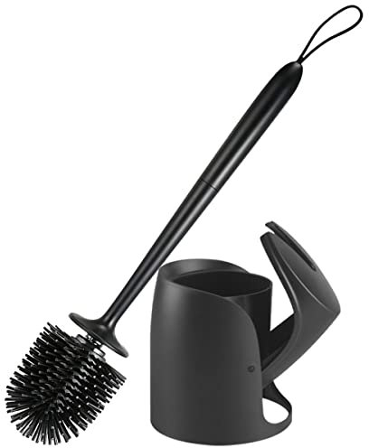Braoses WC Bürste mit Halter Silikon Toilettenbürste Set Langer Stiel klobürste und Automatisches Schließen Haltersatz für Badezimmer oder Gäste Stehen (schwarz)