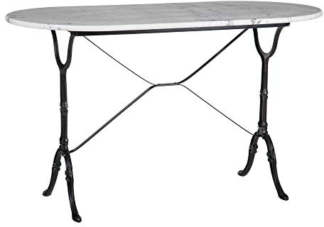 Lolahome Table de Salle à Manger Ovale en marbre et métal Vintage Noir/Blanc 120 x 60 x 71 cm