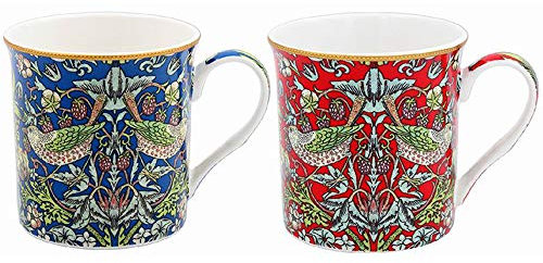 The Leonardo Collection - Set of 2 William Morris Strawberry Thief Design Coffee Mugs in Gift Box