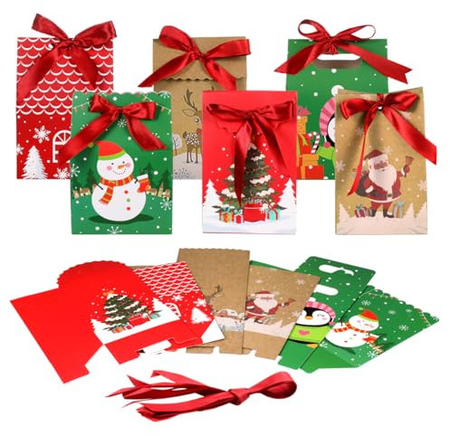 STOBOK 24Er Pack Weihnachtsgeschenkbox 6 Wiederverwendbare Bastelbonbonboxen in Verschiedenen Designs für Leckereien Süßigkeiten Kekse Geschenkverpackungstaschen zum