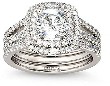 Jeulia 2 Stück Damen Ringe Set Vergoldet Sterling Silber Verlobungsring Rundschliff Zirkonia Diamant Solitärring Antragsring Vorsteckring Eheringe Mit Geschenkbox (66 (21.0))