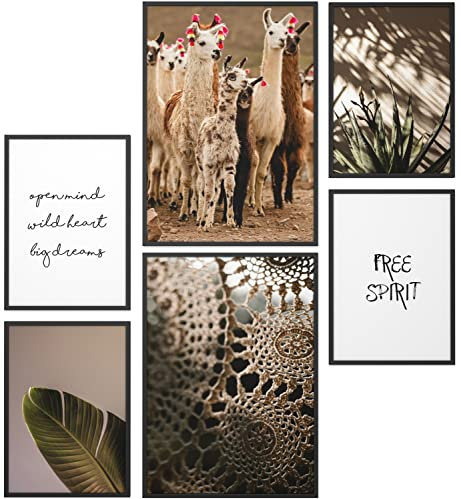 Papierschmiede® Mood Poster Set Boho Alpaka, Deko Bilder Wohnzimmer, 2x DIN A3 (ca. 30x42) und 4x DIN A4 (ca. 21x30), Lama Bohemian Aloe Vera - Wandposter ohne Rahmen
