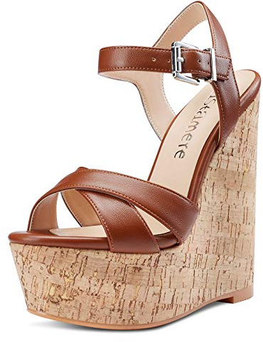 Castamere Zapatos de Tacón Plataforma Mujer Sandalias con Cuña Moda Punta Abierta Wedge High Heels Marrón Pu Zapatos EU 40