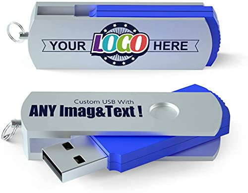 MEINAMI Individualisiert USB-Flash-Laufwerk Blau Aluminium Swivel Personalisierte Memory Stick USB 2.0 Flash Drive 16GB 100 PCS