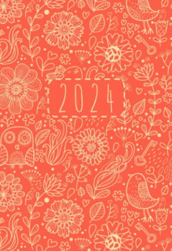 2024: Mini Wochenplaner A6 Taschenkalender | 1 Woche auf 2 Seiten Planer | Kalenderbuch Terminkalender Organizer Wochenkalender Terminplaner Buchkalender Jahresplaner | Soft-Cover Retro Floral Rot