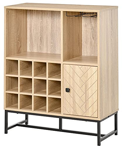 HOMCOM Credenza Cucina in Legno, Mobiletto Portabottiglie e Portabicchieri in Stile Industriale con Base in Metallo, 76x35x97cm