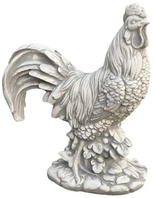 Massive Steinfigur Hahn Haushahn Gockel Vogel aus Steinguss frostfest Tierfigur Gartendeko Deko-Figur für Haus Garten Moderne Statue Garten-Figur