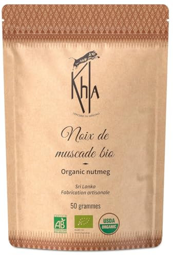 Khla - Bio Muskatnüsse Ganze 50g - Aus Sri Lanka - Seltenes Gewürz aus Asien - Direkt vom Erzeuger - Perfekt für Weihnachten, Quiches, Pürees & Aufläufe - Kochen & Backen