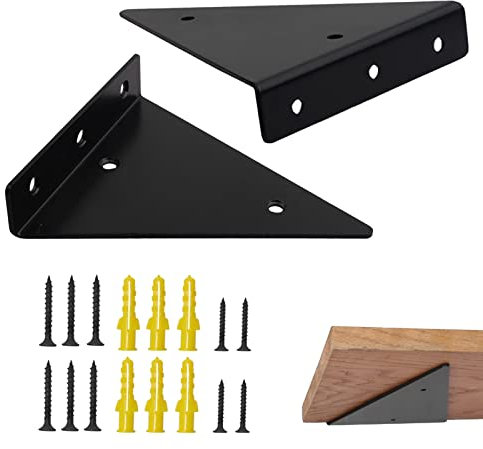 Etagere Murale Fixation Invisible 17cm 2 Pièces Triangle Équerre Étagère Support Invisible Etagere Support d'étagère Invisible en Métal Support d'étagèRe en Triangle en Métal Flottant Noir Avec 10 Vis