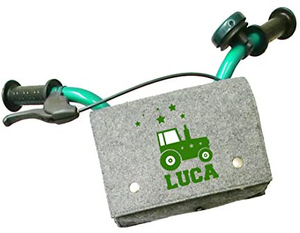 Traktor Lenkertasche Fahrradtasche für Kinder Jungen mit Namen und Wunschmotiv individuell personalisiert für Laufrad oder Fahrrad von SupaRina
