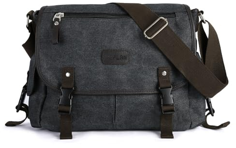 Messenger Bag for Men,Unisex Canvas Shoulder Bag,Classic Vintage Military Messenger Bags for women, satchel Bag,Crossbody Bookbag,Black