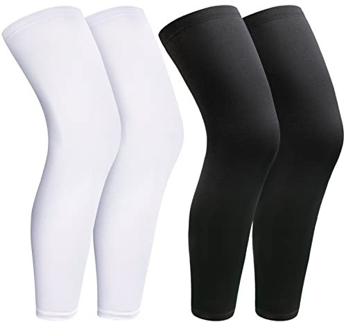 2Pairs Leg Sleeves,Full Leg Compression Sleeve,Compression Long Knee Sleeve,Sports Compression UV Long Leg Sleeves with Anti-slip Silicone Strips for Men Women Running Basketball(White&Black Medium)