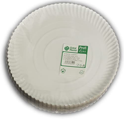 Commerline Lot de 200 Assiettes en Carton de 30 cm de Diamètre, Jetables, en Papier, pour Fête et Gâteau, Vaisselle en Carton