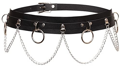 Ro Rox Chain Belt Peyton Faux Leather Gothic Punk O-ring Buckle Silver - Black - M