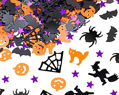 ONLYKXY Halloween Party Confetti desktop decoration Confetti for Halloween Party Table Confetti and DIY (Pumpkin + Cat + Witch + Bat + Spider Web + Spider + Star)