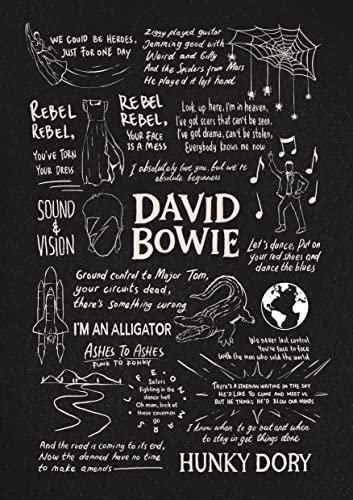 David Bowie Doodle Lyric Poster, Bowie-Kunstwerk, Geschenk für Musikfans, A4, ungerahmt, schwarze Kreidetafel