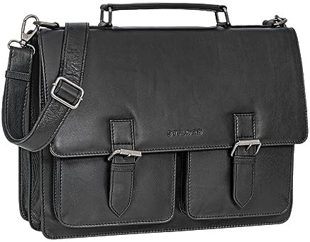 STILORD 'Amandus' Aktentasche Herren Leder Groß Damen Ledertasche Lehrer Laptoptasche 14 Zoll Businesstasche Vintage Echtleder Lehrertasche Leder, Farbe:schwarz