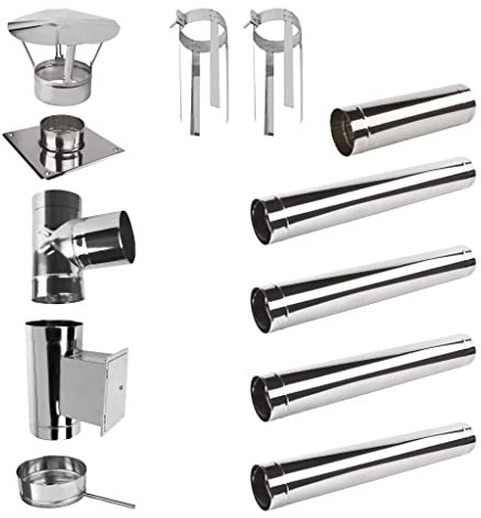 Edelstahlschornstein Einwandig SET 5,5m; Schornstein Bausatz Kamin Ofen 0,6 (Set: 5,5m, Ø 130 mm)