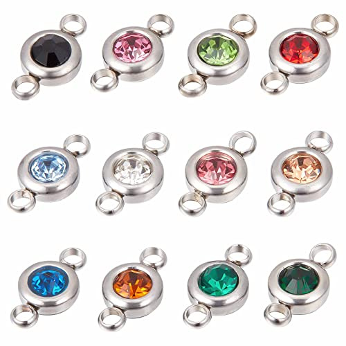 SUNNYCLUE 1 Box 24 Stück Strass Anhänger Strass Anhänger Edelstahl Flache Runde Verbindungs Charms Für Schmuckherstellung Charms Frauen DIY Halskette Armband Ohrring Handwerk