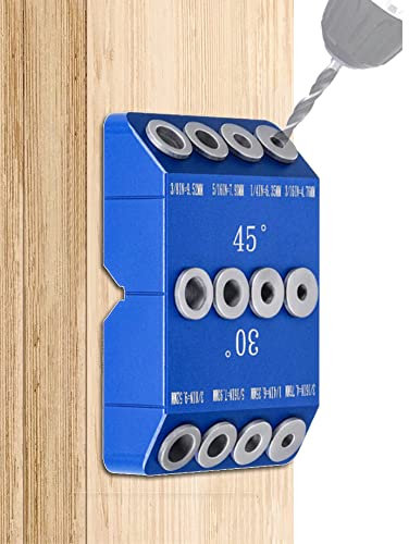 Frunimall Guía de taladro angular, plantilla de perforación en ángulo de 30/45/90° para plantilla de perforación de agujeros en ángulo y recto para postes de madera (azul)