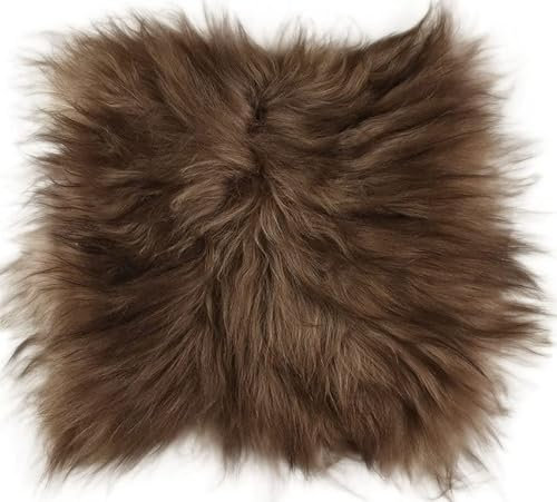 Kuhfelle Online & Nomad Lammfell Sitzauflage Stuhlkissen aus echtem langwolligen Island Lammfell Natur 37 x 37 cm Schaffell Auflage (Dark Taupe)