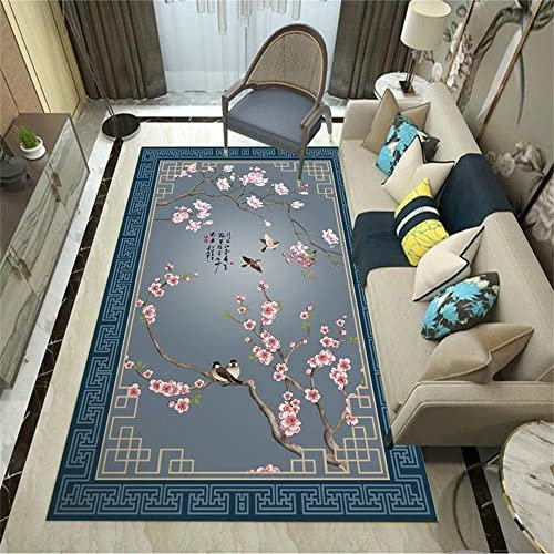 RUGMRZ Bettumrandung Teppich Klassisches chinesisches einfaches Wohnzimmer fell teppiche für schlafzimmer blau teppich antirutschunterlage küchenläufer rutschfest bettumrandung teppich rugs for bedroo