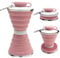 SAKUUMI Collapsible Water Bottle, 500ml Silicone Portable Travel Water Bottle with Carabiner and Strap Leak-Proof Reusable Foldable Cup for Sports Gym Camping Hiking Cycling Outdoor Activities, Pink