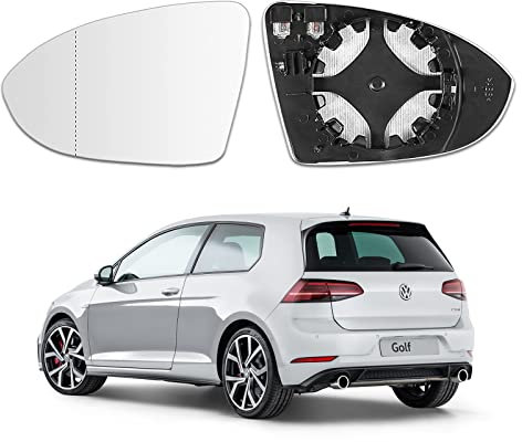 Passend für Golf 7 Spiegelglas Links, Spiegelglas Golf 7 Original mit Trägerplatte - Golf 7 Spiegelglas Fahrerseite Beheizbar Asphärisch OEM:5G0 857 521