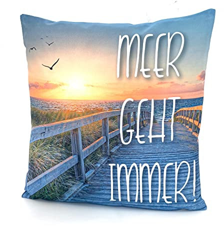 heimtexland ® Outdoorkissen mit Füllung Garten Dekokissen 45x45 schmutz- und wasserabweisend Deko Kissen Outdoor Typ688 Meer geht Immer