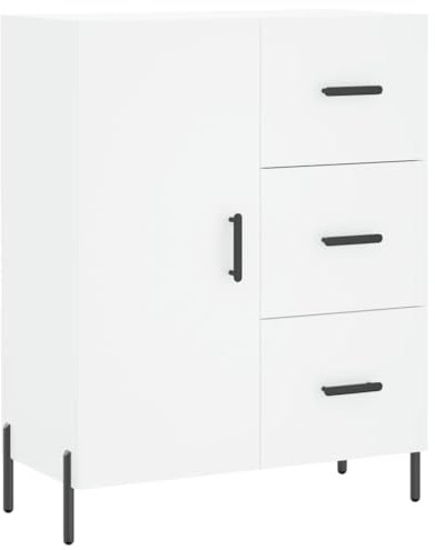 vidaXL Sideboard, Kommode mit 3 Schubladen 2 Fächern, Highboard Wohnzimmerschrank mit Tür Metallfüßen, Schrank Anrichte Beistellschrank, Weiß Holzwerkstoff