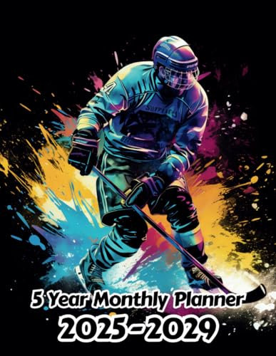 Abstract Ice Hockey 5 Year Monthly Planner 2024-2028: Large 60 Month Calendar | Gift For People Who Love Winter Sport | For Back To School, Office, Work | 8.5 x 11 Inches | 121 Pages | v4