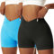 Vertvie Damen Gym Shorts V Cross Stretch Push Up Yoga Shorts Booty Scrunch Fitness Hosen Kurz High Waist Nahtlos Workout Sportshorts Butt Lift Kurze Leggings Sommer (Schwarz/Blau, S)
