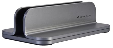 NOVA WAVE Aluminum Vertical Laptop Stand - Stylish and Sturdy Laptop Holder for MacBook, Dell, HP, ASUS, Lenovo, Microsoft, Huawei, ChromeBook, and Gaming Laptops - Space Saving Design - Space Gray