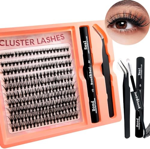 200 Pcs DIY Extensions de cils Set 0.07D 8-16MIX 40D Cils uniques Faux cils individuels Cluster avec colle à cils et pince à épiler pour débutants Réutilisable Touffes de cils (200P-40D)