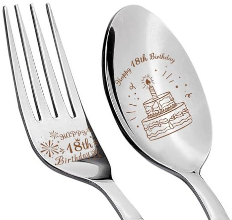Tarklanda Juego De Cuchara y Tenedor Regalo De 18 Cumpleaños Cucharas y Tenedor Grabado Feliz Cumpleaños Número 18, Regalo de 18 Cumpleaños para Hijo, Hija, Amigo, Compañero De Clase, Adolescente
