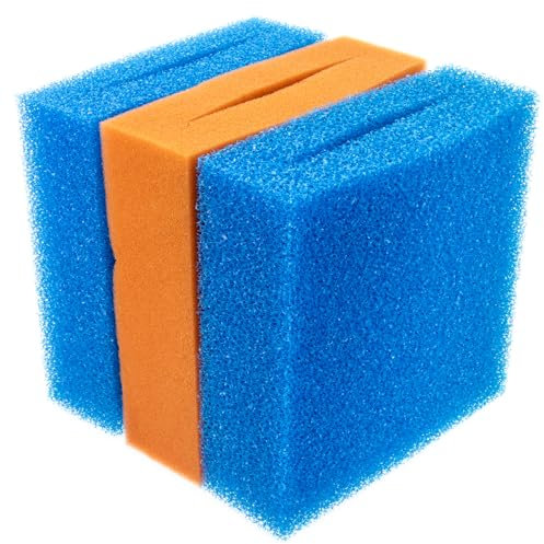 VIALIA 3X Filterschwamm Teichfilter geschlitzt kompatibel mit Oase BioTec 5, 25 x 25 x 8 cm, 2X Blau grob 1x Rot fein, Teichfilter Ersatzteile