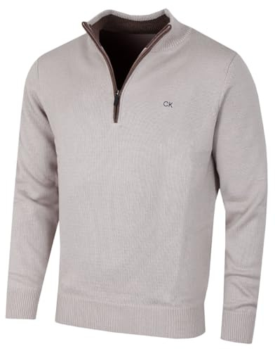 Calvin Klein Mens 2025 1/2 Zip CK Golf Sweater - Oat - XXXXXL