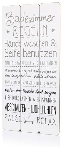 FunX Badezimmer Regeln Holzschild - Humorvolle Wand Deko in Planken-Optik fürs Bad - Geschenk zum Einzug - 60 x 30 cm