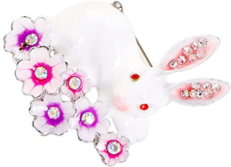 GALPADA Broche Lapin Fleur De Cerisier Épinglette De Broche En Émail Broche De Bijoux De Pâques Insignes De Revers De Col Hommes Et Femmes Strass Blanche Pince à Linge Vêtements