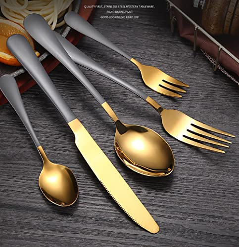 DDNGEJ Ménagère 60 pièces à Manche Noir pour 12 Personnes, Vaisselle élégante et Passe au Lave-Vaisselle