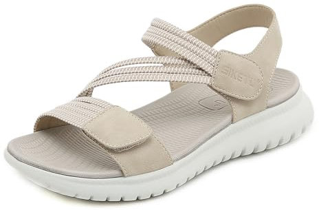 Meik Mangni Sandales Sport Femme Mode - Sandales de Randonnée été Bout Ouvert - Confortables Chaussures de Plage Beige B 39 EU