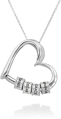MYKA - Charmevolle Herz-Halskette mit gravierten Perlen aus Sterling Silber 925 - Vergoldet - Geschenk für Damen - Mutter - Freundin zum Valentinstag