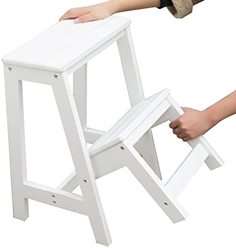 QWERTYUO Taburetes plegables de madera maciza para adultos, 2 escalones, taburete de escalera para el hogar, taburete de escalera interior para el hogar, silla de cocina, taburete portátil para