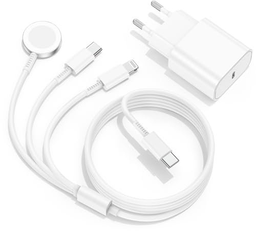 Apple Watch Ladekabel Original USB C für iWatch und iPhone, 3 in 1 Kabel 2M mit Ladegerät iPhone Schnellladegerät für Apple Watch Series 9/8/7/6/SE/5/4/3/Ultra/iPhone 16/15/14/13/12/11/iPad