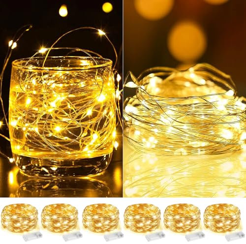 Vautvis 6 Stück Lichterkette Led Batterie, 3M Lichterkette Mini Led mit Batterie, Lichterkette Außen Batterie, 30 LED Lichterkette Außen Batterie, Lichterketten Klein Weihnachtsdeko für Innen, Außen