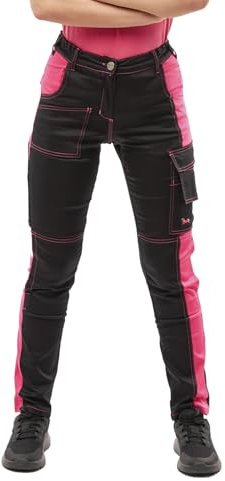 strongAnt Pantaloni da Lavoro Donna Stretch con Tasche per Ginocchiere - Nero/Rosa, Taglia: 52