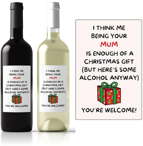 Funny Christmas Wine Bottle Label for Son Or Daughter from Mum Humorous Xmas Message